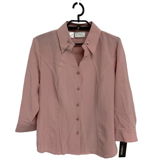 Kathy Cho Women's Long Sleeve Light Pink Stretch Button Up Blouse Size 10 - Picture 1 of 8